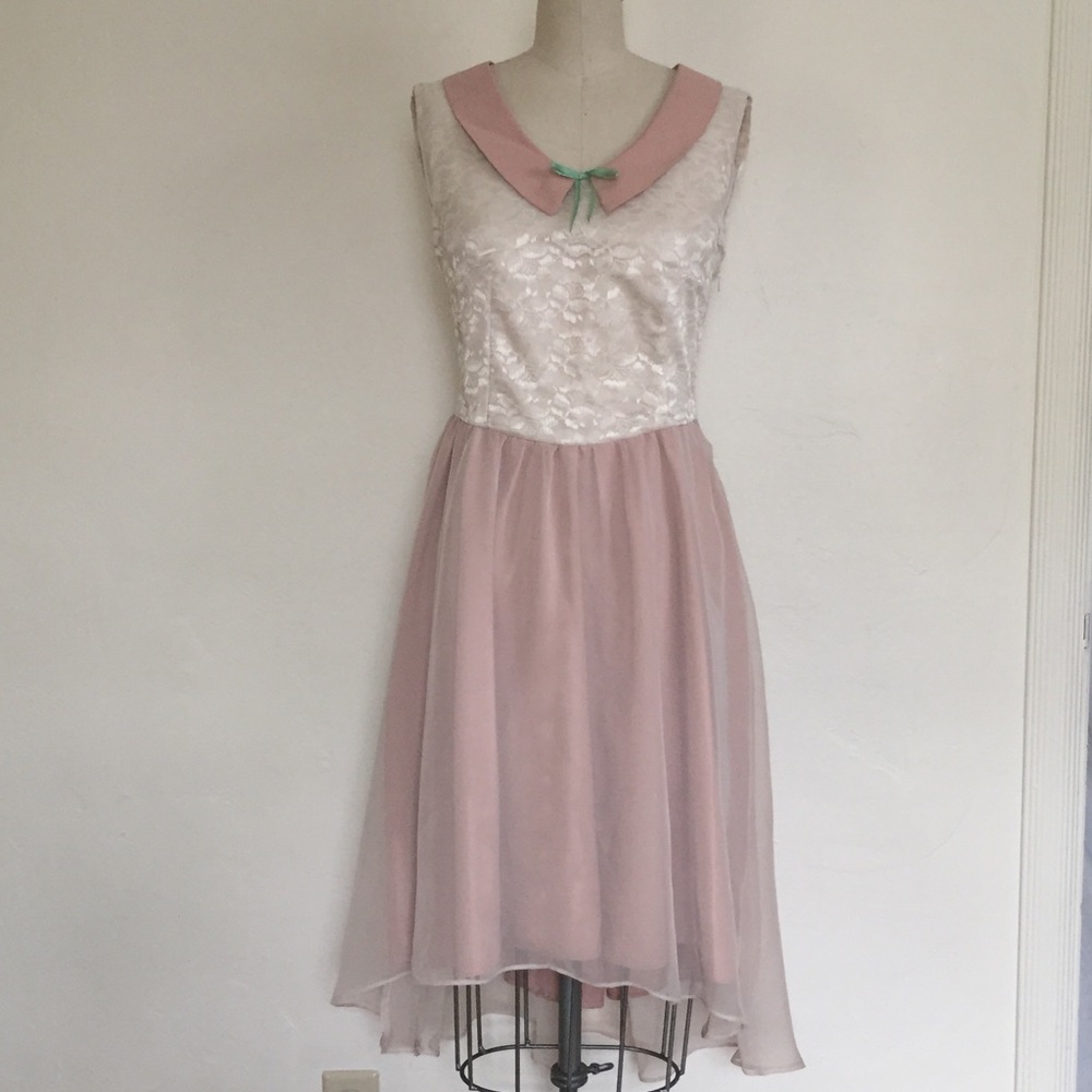 Pink hi-lo party dress with Peter Pan collar